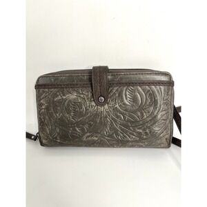 The Sak Iris Smartphone Wristlit/Crossbody Bag Leather Slate Leaf Embossed